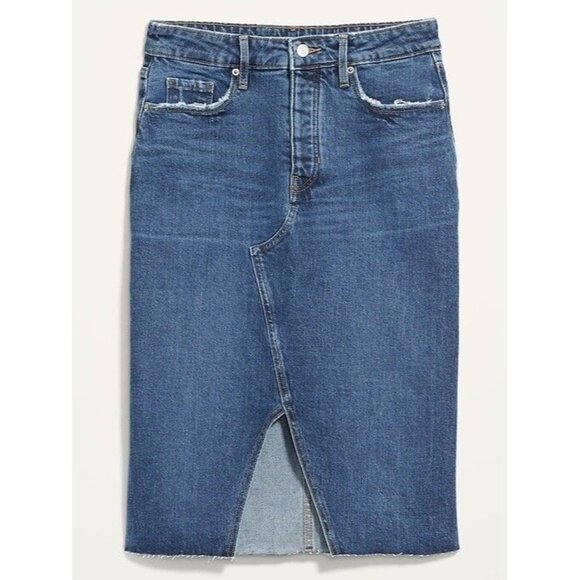 Old Navy Dresses & Skirts - Old Navy Higher High-Waisted Button-Fly Cut-Off Jean Pencil Skirt Size 2 NEW‎